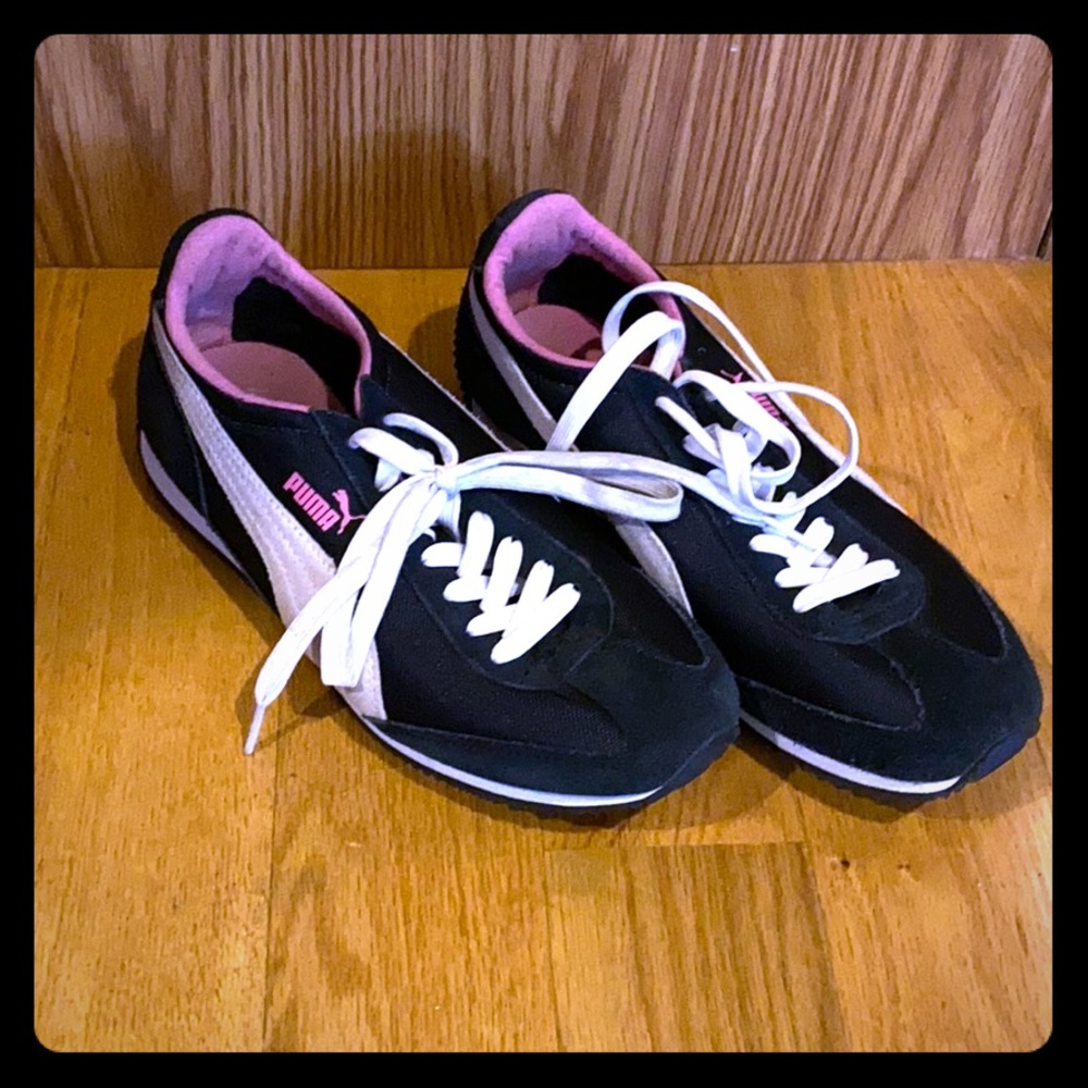 Puma sneakers black, tan, and pink